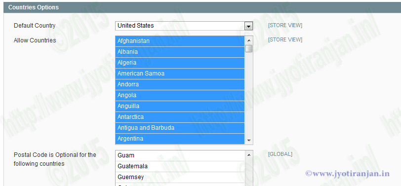 Create dropdown of countries in magento